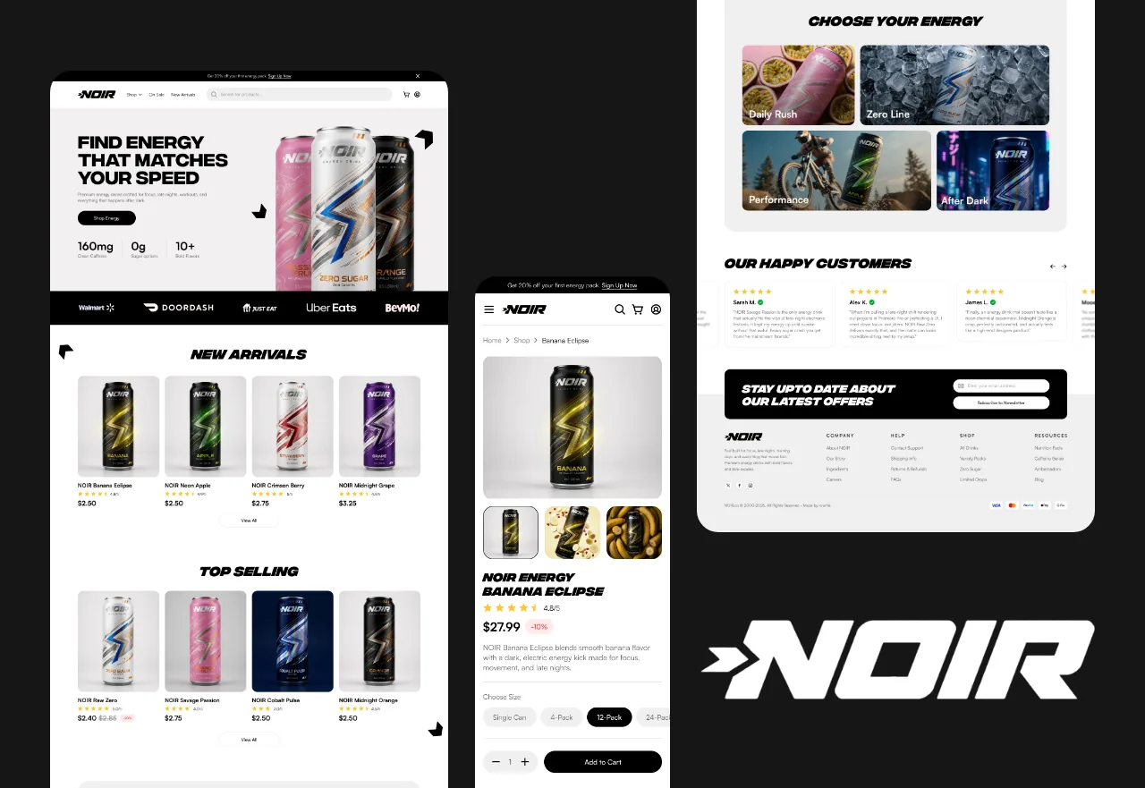 NOIR energy drink website design preview